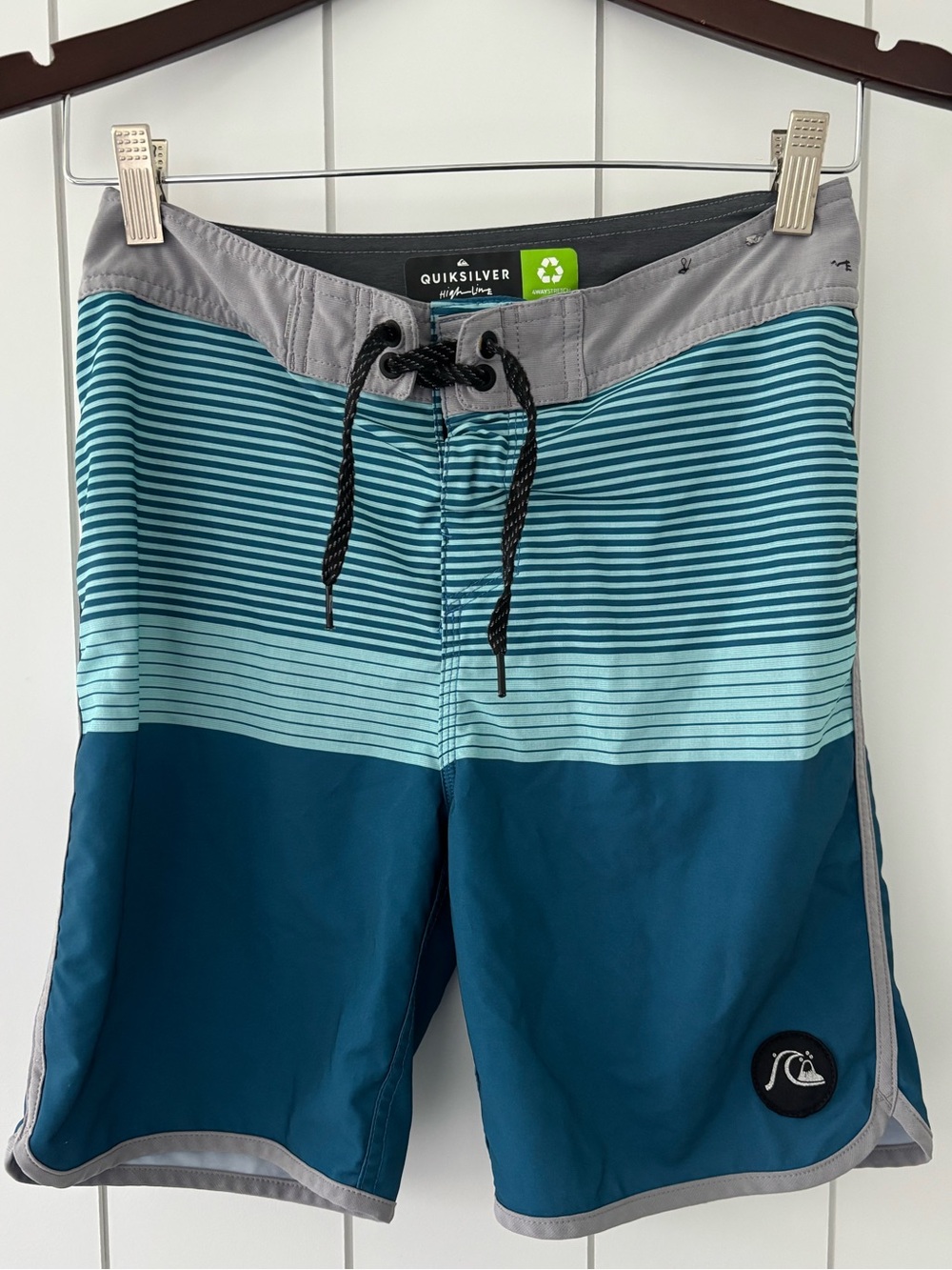 Quiksilver Highline Teal & Blue Striped Men’s Boardshorts - no liner